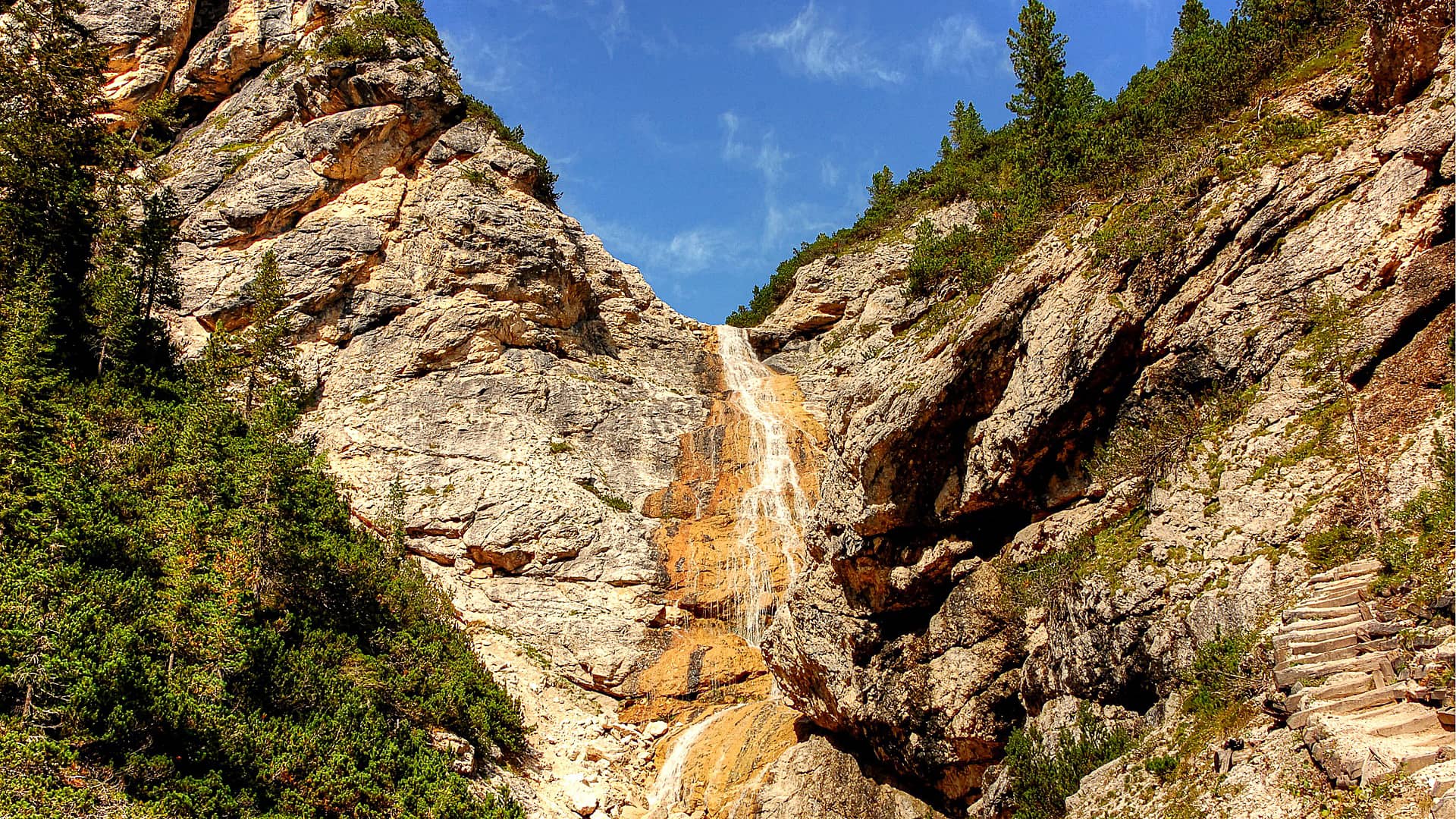 waterfall dolomites landscape  