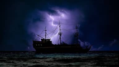 pirate ship dark night storm  