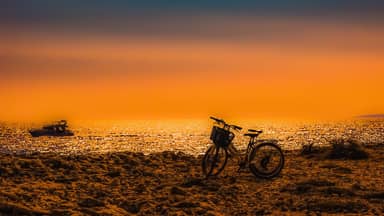 sunset bikes boat nature landscape  